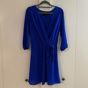 Royal blue faux wrap dress
